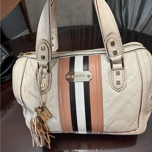 L.A.M.B. Cream and Tan Satchel with Black Stripe